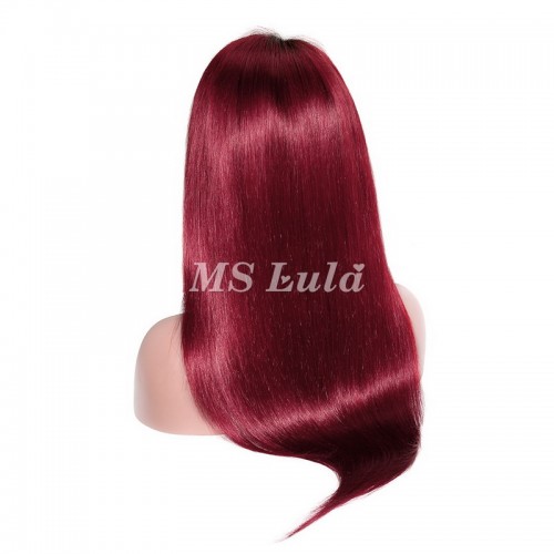 Black Root Ombre Dark Red Color Human Hair Silky Straight Lace Front Wig | Human Hair Wig | Lace Front